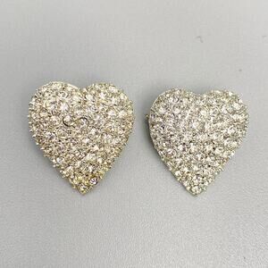 Rhinestone Heart Brooch Pin Set – Silver Tone Romantic Sparkle